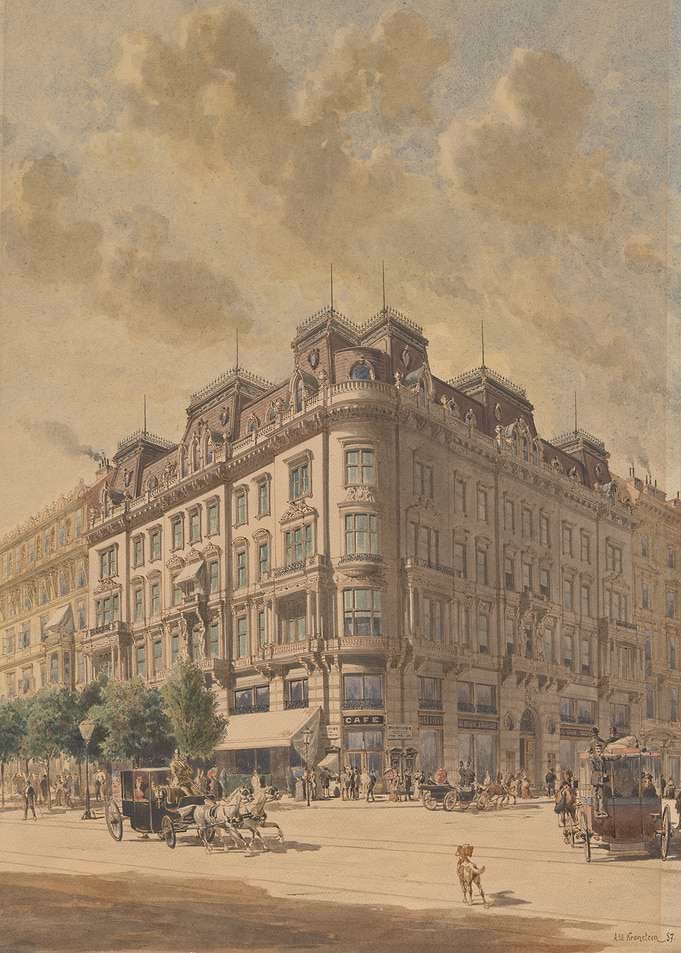 Vintage Watercolor Painting of European Street