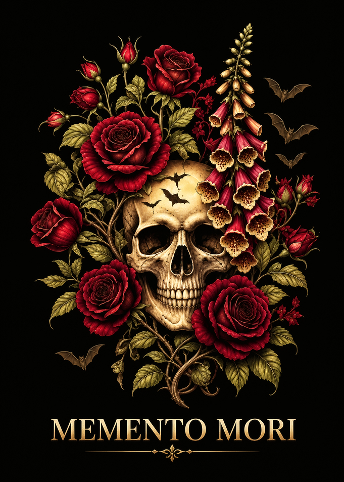 Memento Mori Skull and Roses Art