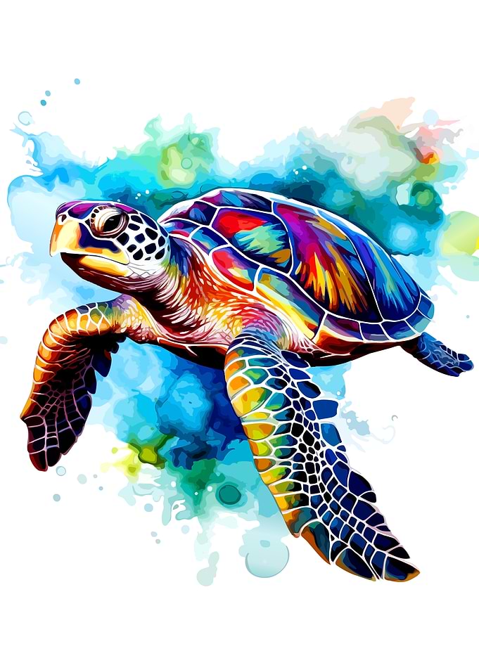 Colorful Watercolor Sea Turtle Art