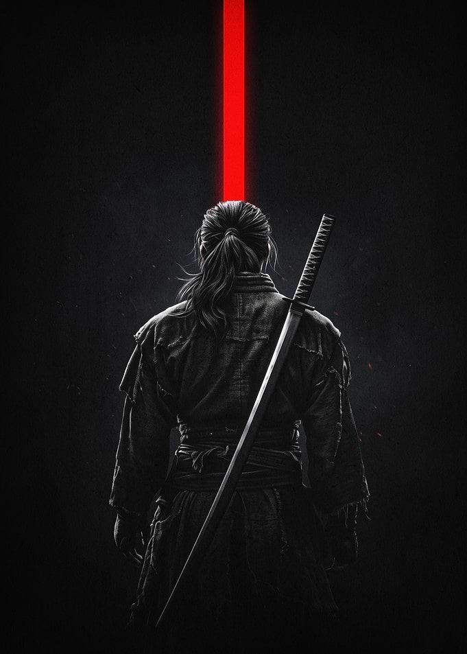 Samurai Warrior Dark Red Glow Art