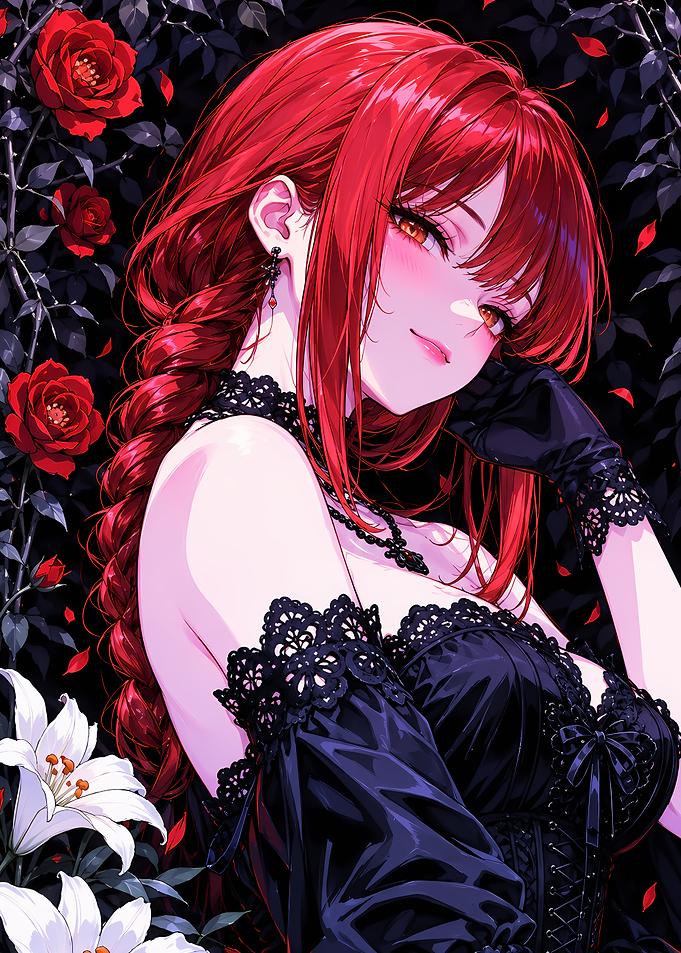 Elegant Anime Girl with Red Hair