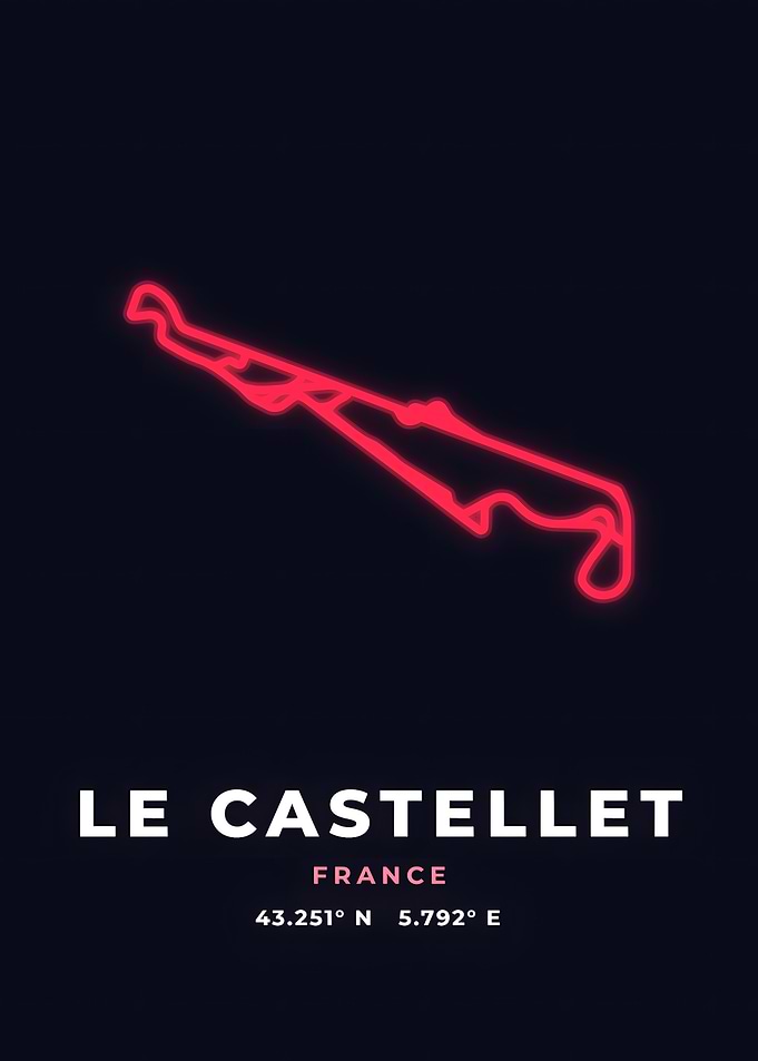 Le Castellet Race Track Neon Red Circuit Poster