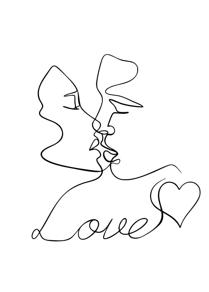 Minimalist One Line Kissing Couple