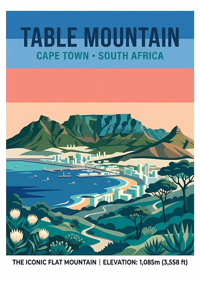 Table Mountain Cape Town Travel Poster