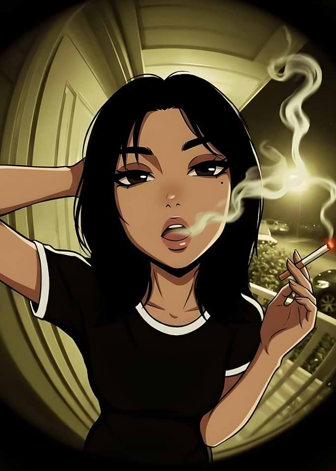 Anime Girl Smoking at Night