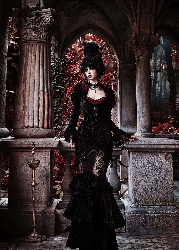 Gothic Victorian Woman in Ruins