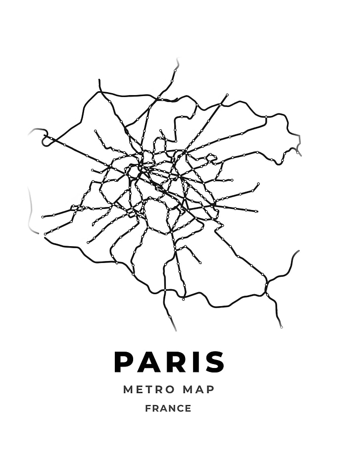 Paris Black And White Metro Map Print