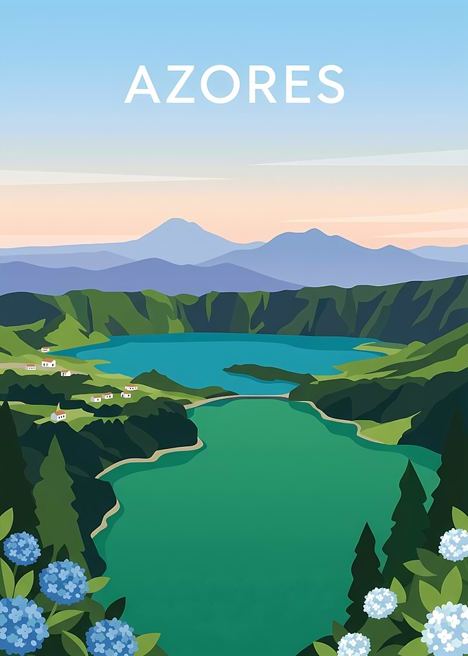 Azores Sete Cidades Travel Poster