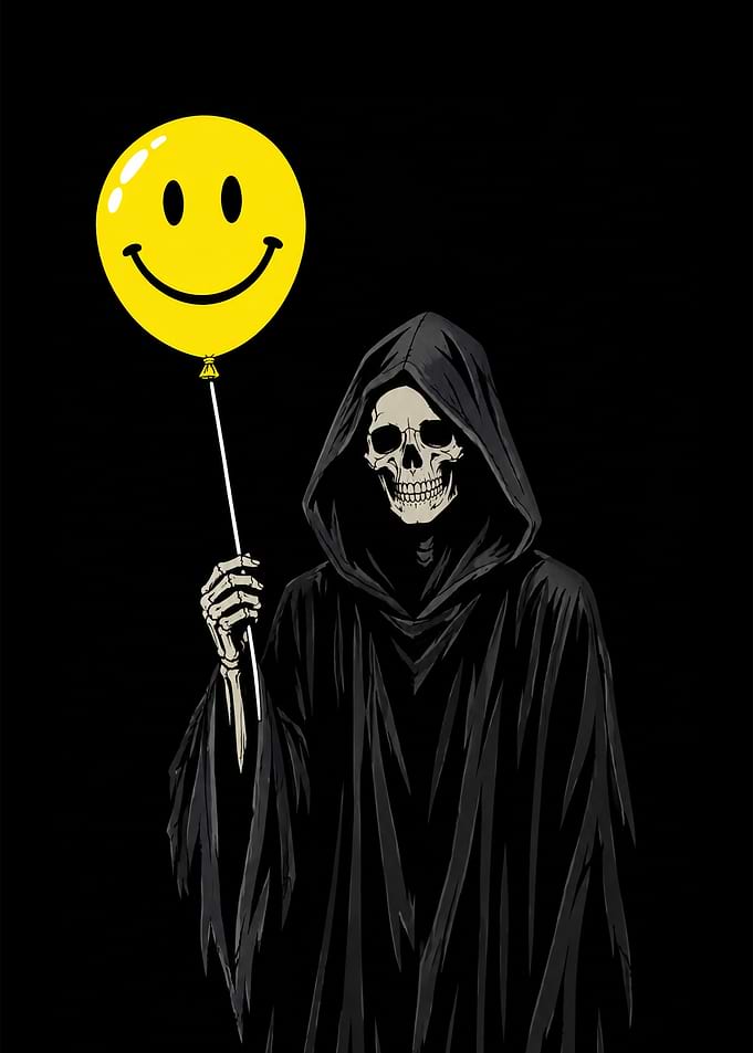 Grim Reaper Holding Smiley Balloon