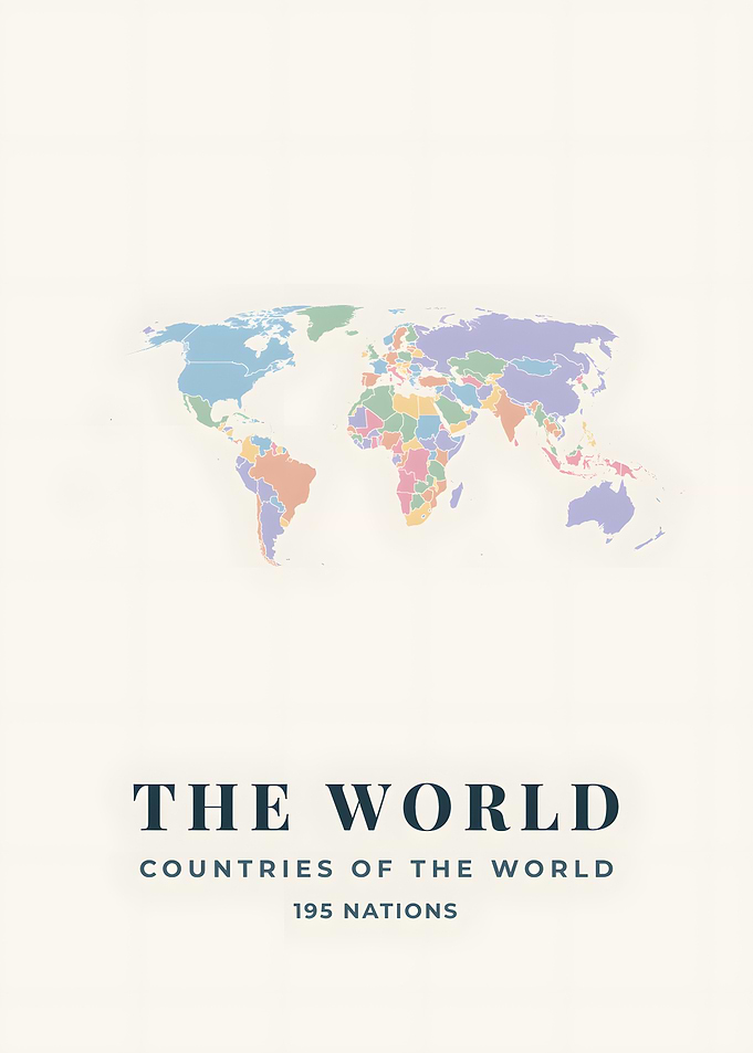 Countries Of The World Coastal Blue World Map Print