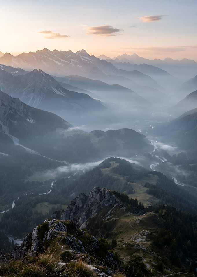 Misty Mountain Valley at Sunrise