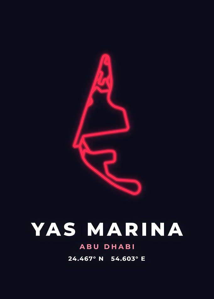 Yas Marina Race Track Neon Red Circuit Poster
