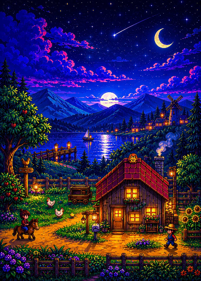 Stardew Valley Night Farm Scene