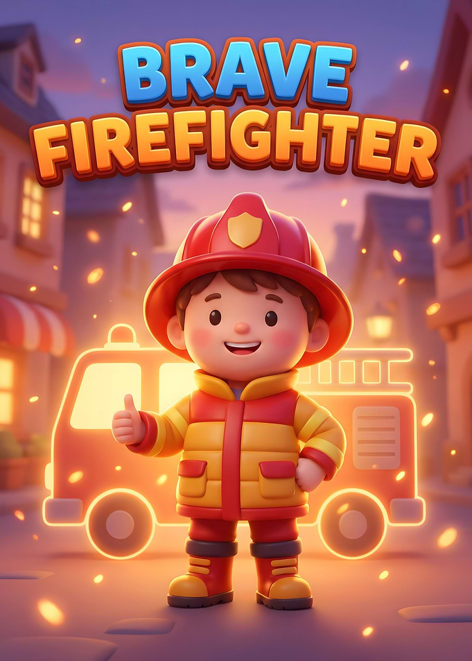 Brave Firefighter Cartoon Game Poster /Brave Firefighter - Kids Career Motivation