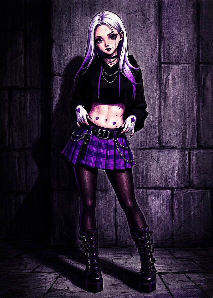 Gothic Anime Girl in Purple Outfit