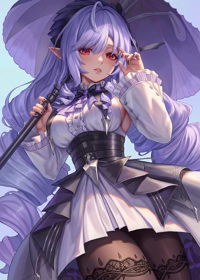 Anime Girl with Purple Hair and Umbrella