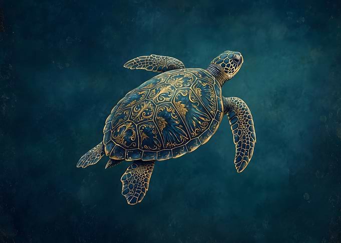 Ornate Golden Sea Turtle Illustration