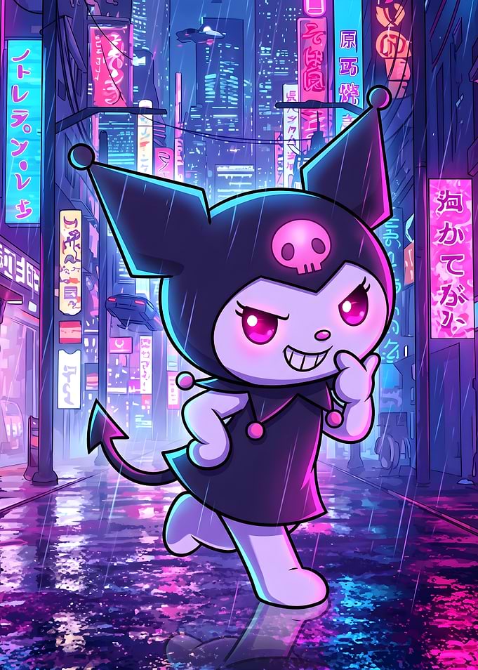 Kuromi in a Cyberpunk City