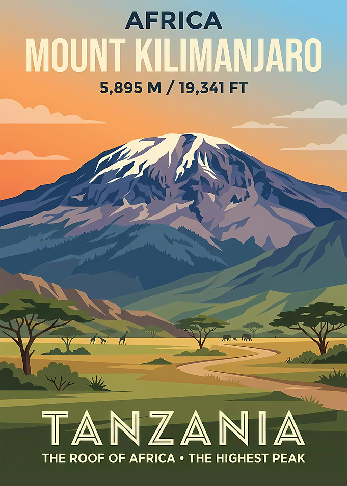 Mount Kilimanjaro Tanzania Travel Poster