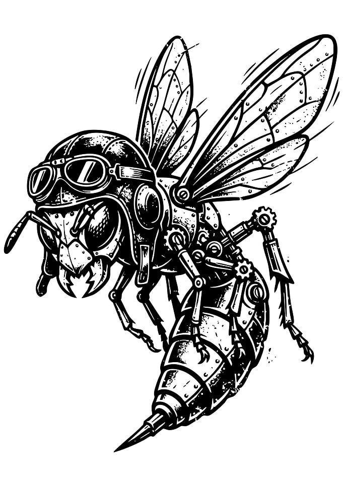 Steampunk Mechanical Wasp Illustration