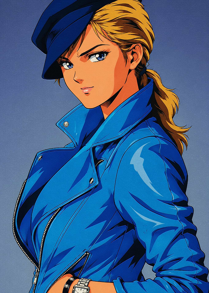 Anime Style Woman in Blue Jacket