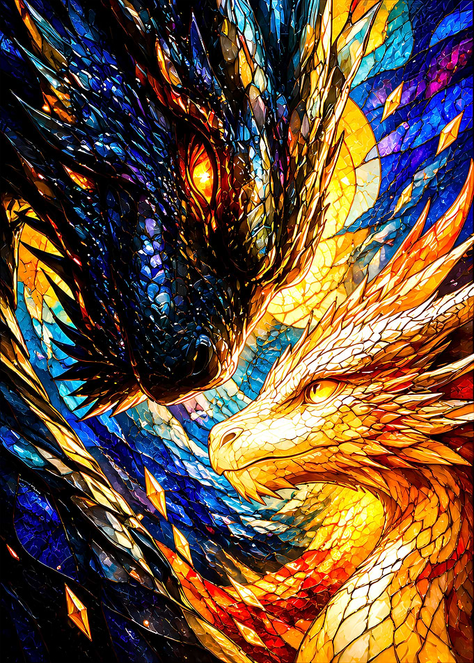 Stained Glass Dragon Duo