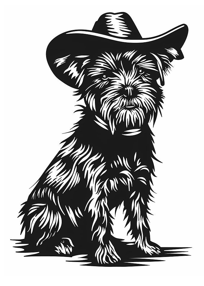 Black and White Cowboy Australian Terrier Dog Illustration