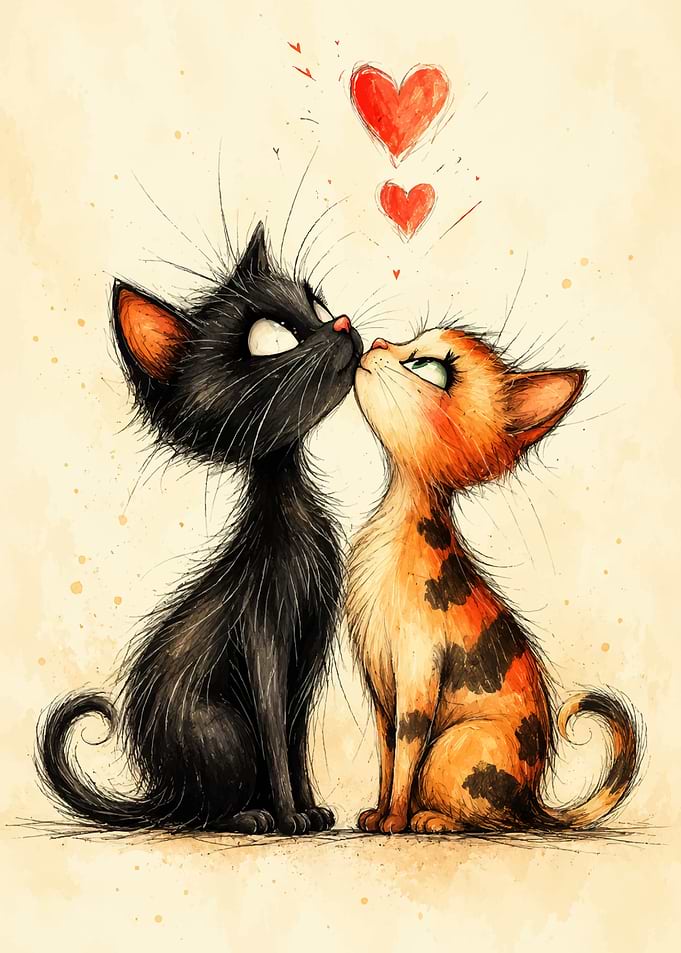 Two Cats In Love Illustration