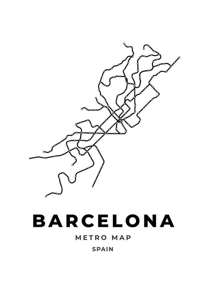 Barcelona Black And White Metro Map Print