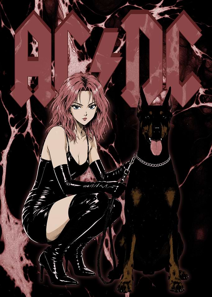 Anime Girl with Doberman AC/DC Poster