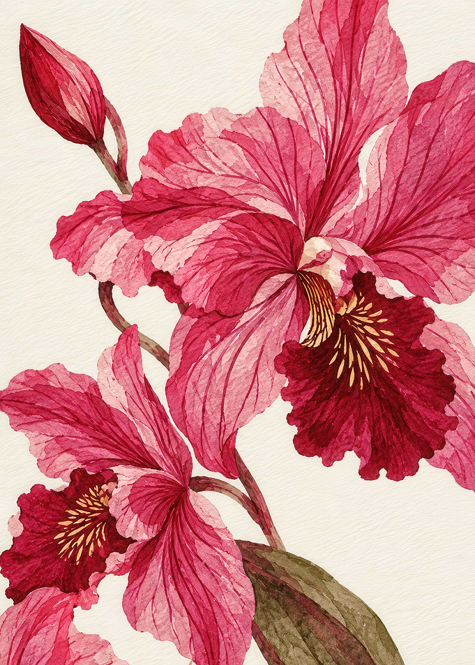 Elegant Watercolor Pink Orchid Illustration