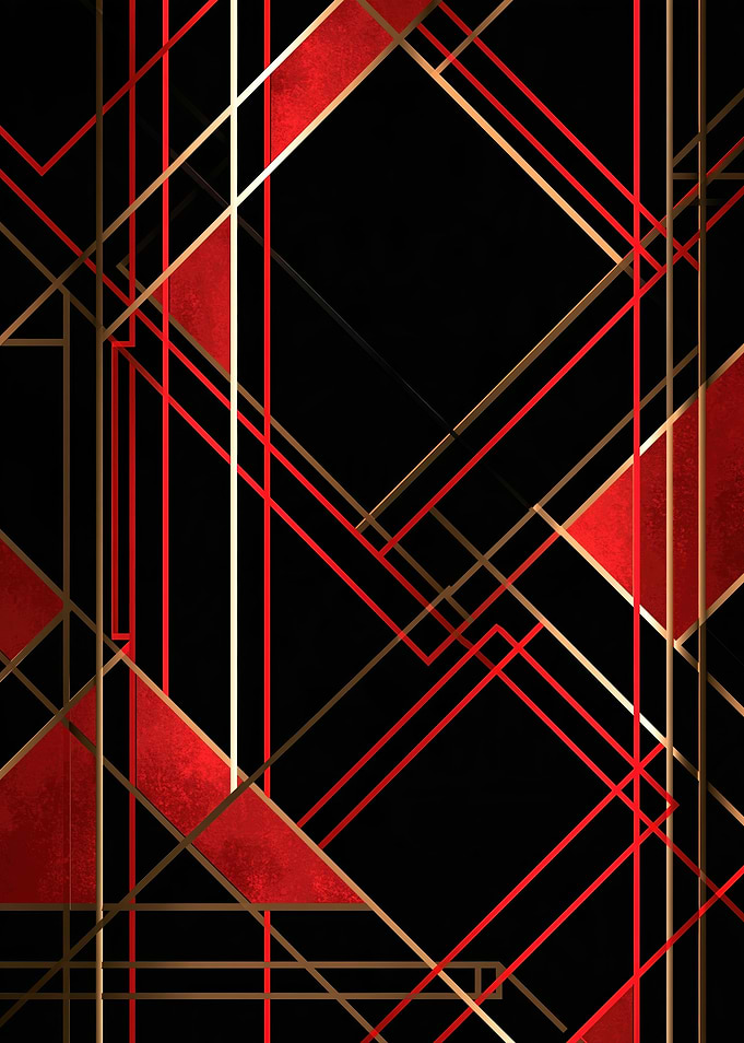 Art Deco Geometric Red and Gold