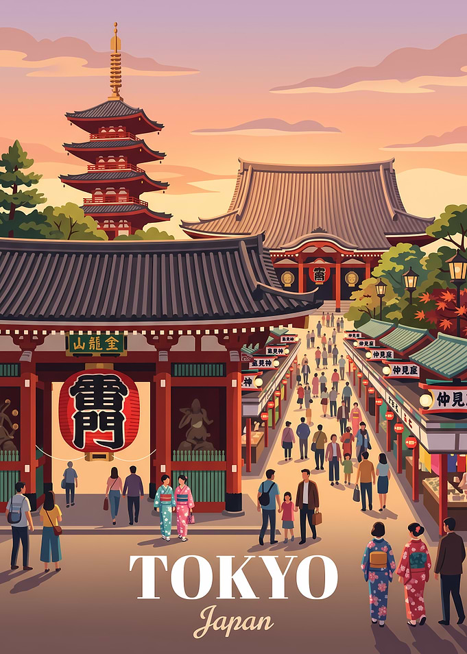 Senso-ji Temple Tokyo Travel Poster
