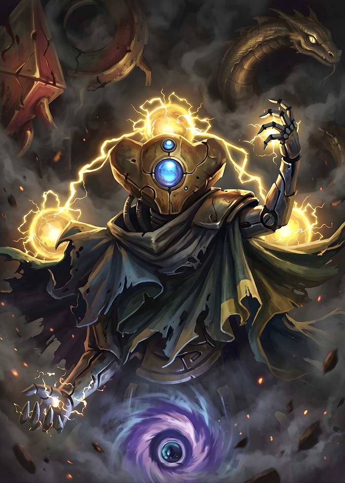 Arcane Robot Mage with Lightning Magic