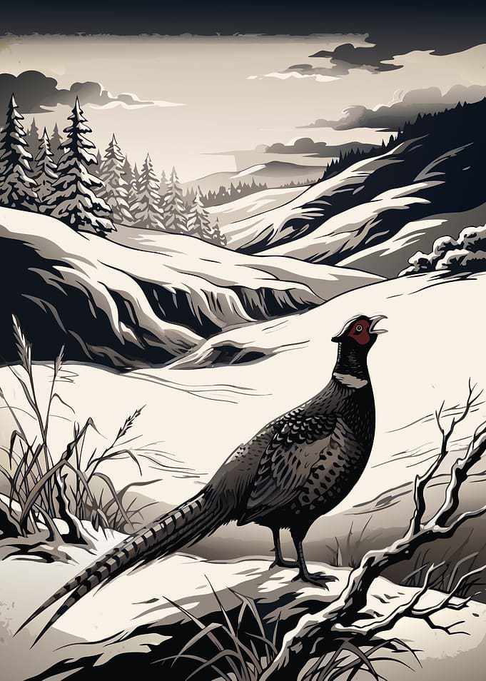 Pheasant in a Snowy Landscape