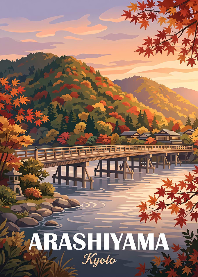 Arashiyama Kyoto Autumn Travel Poster