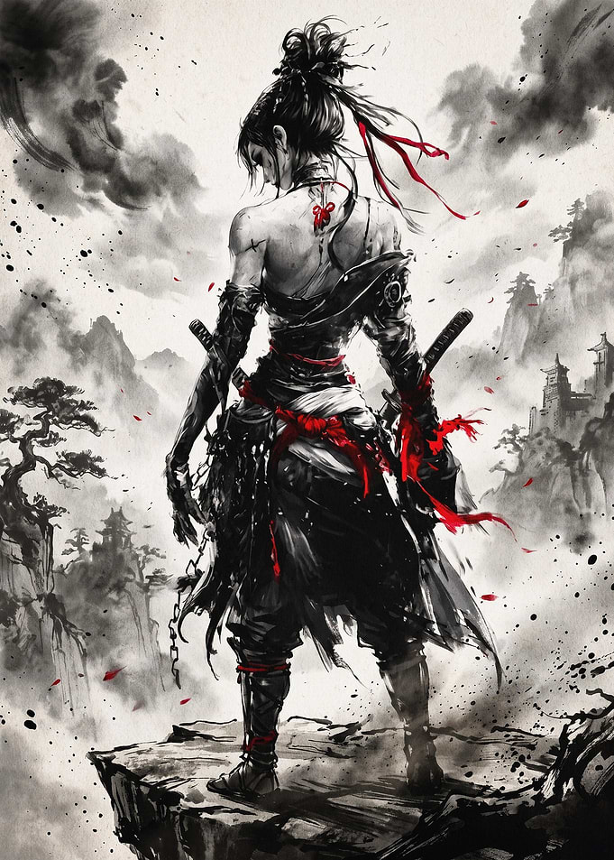 Female Samurai Ink Art Poster