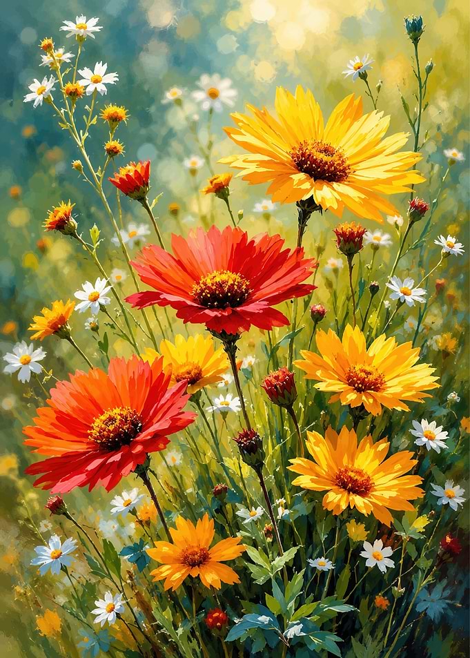 Vibrant Wildflower Meadow Painting