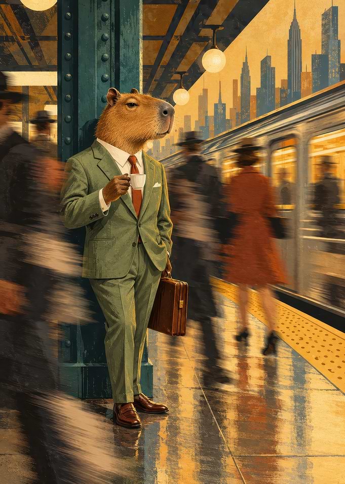 Capybara Businessman at Subway Station