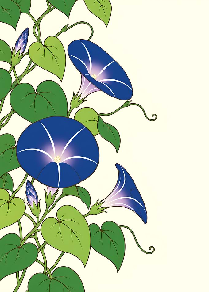 Indigo Morning Glory – Japandi Woodblock Flower Art