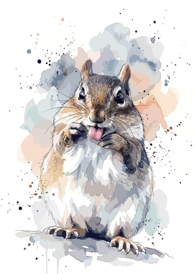 Watercolor Chipmunk Sticking Out Tongue