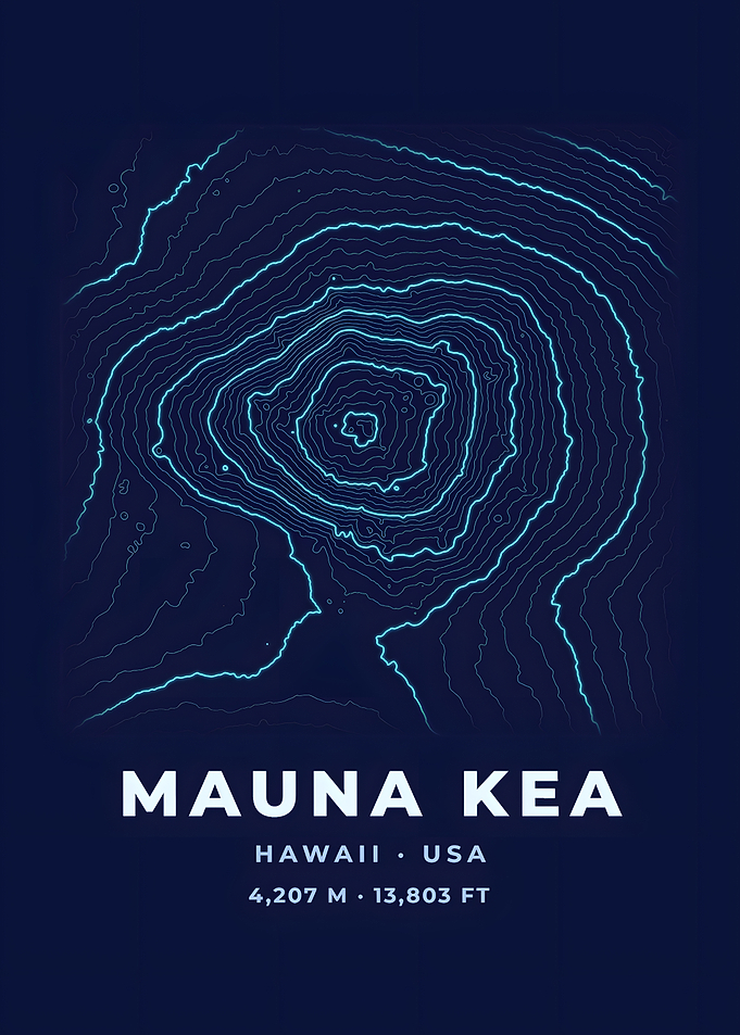 Mauna Kea Topographic Map Neon Blue Poster