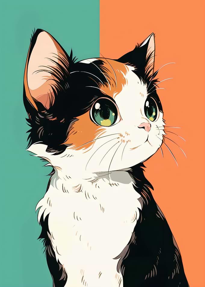 Cute Calico Kitten Digital Illustration