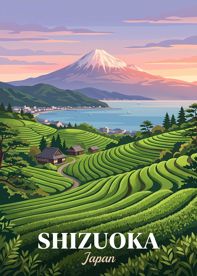 Shizuoka Japan Tea Plantation Travel Poster
