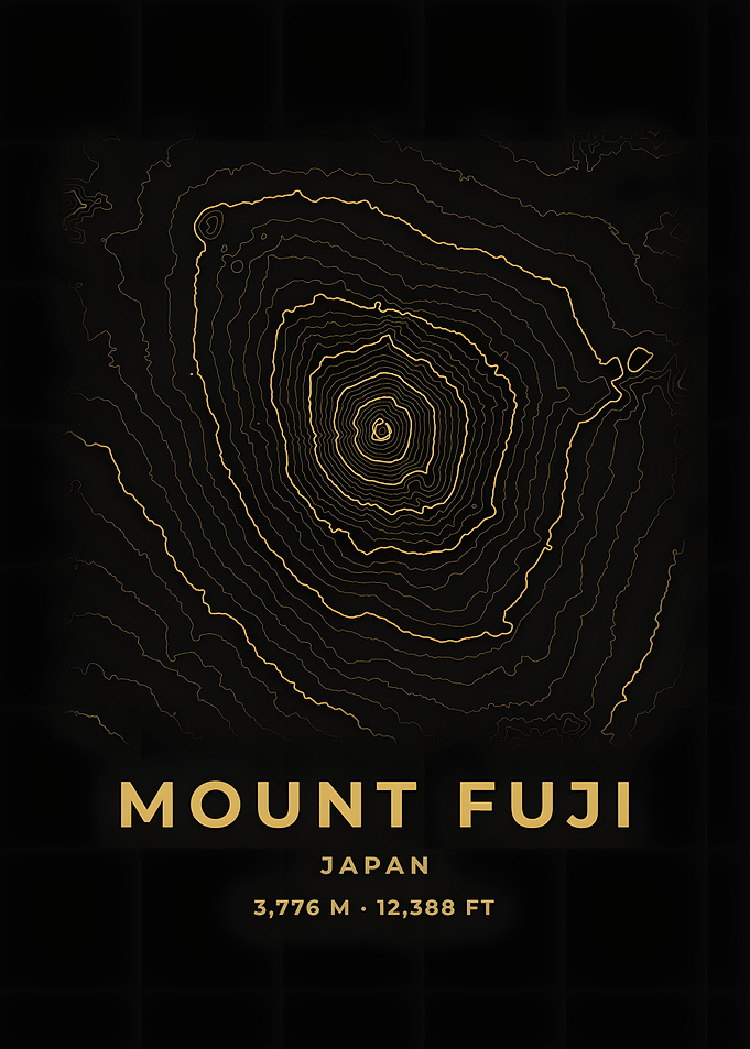Mount Fuji Topographic Map Black Gold Poster