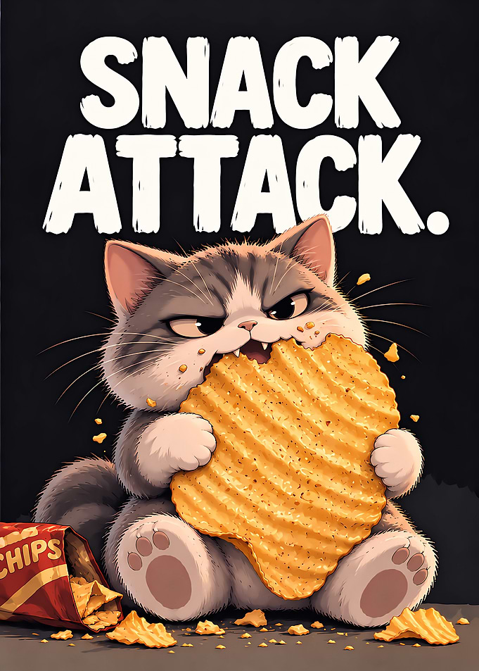 Cute Cat Eating Potato Chips