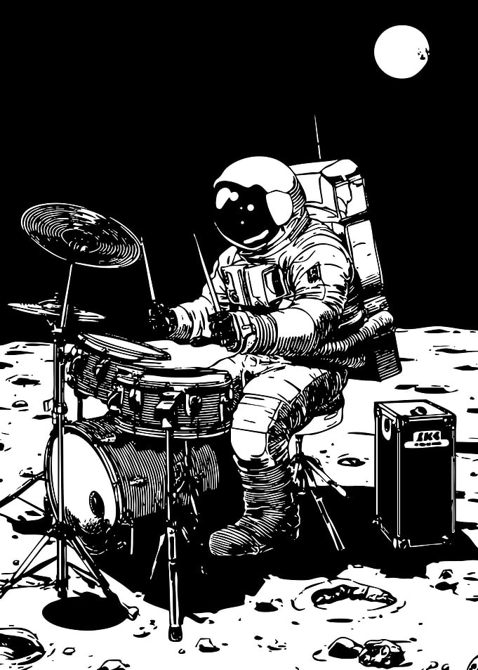Astronaut Playing Drums on the Moon