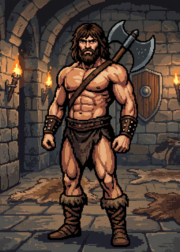 Pixel Art Barbarian Warrior