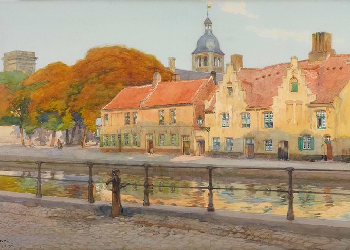 Watercolor Painting of Bruges Canal