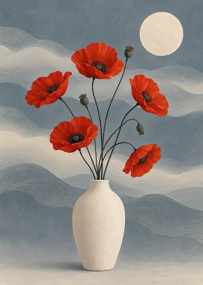 Red Poppies in Minimalist Vase